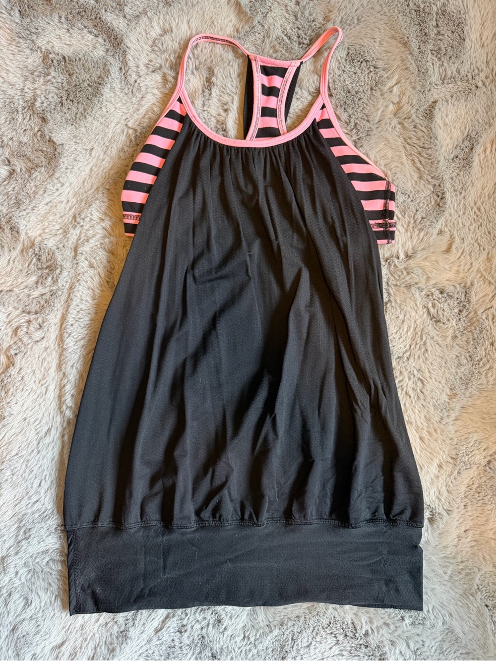 Woman’s Lululemon Black Tank Top with Pink Striped Racerback build in bra